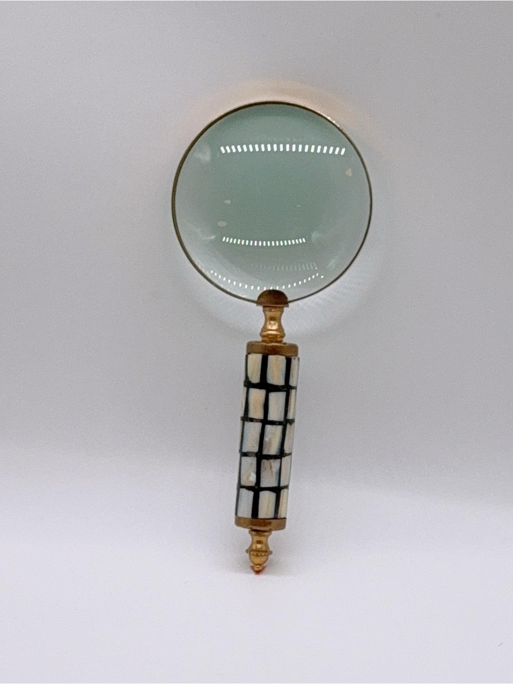 Brass & Mother of Pearl Magnifying Glass 9.5” Vintage